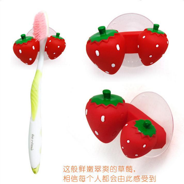 创意新奇特小草莓吸墙 牙刷架 小蘑菇吸墙 牙刷挂 爱心牙刷架批发